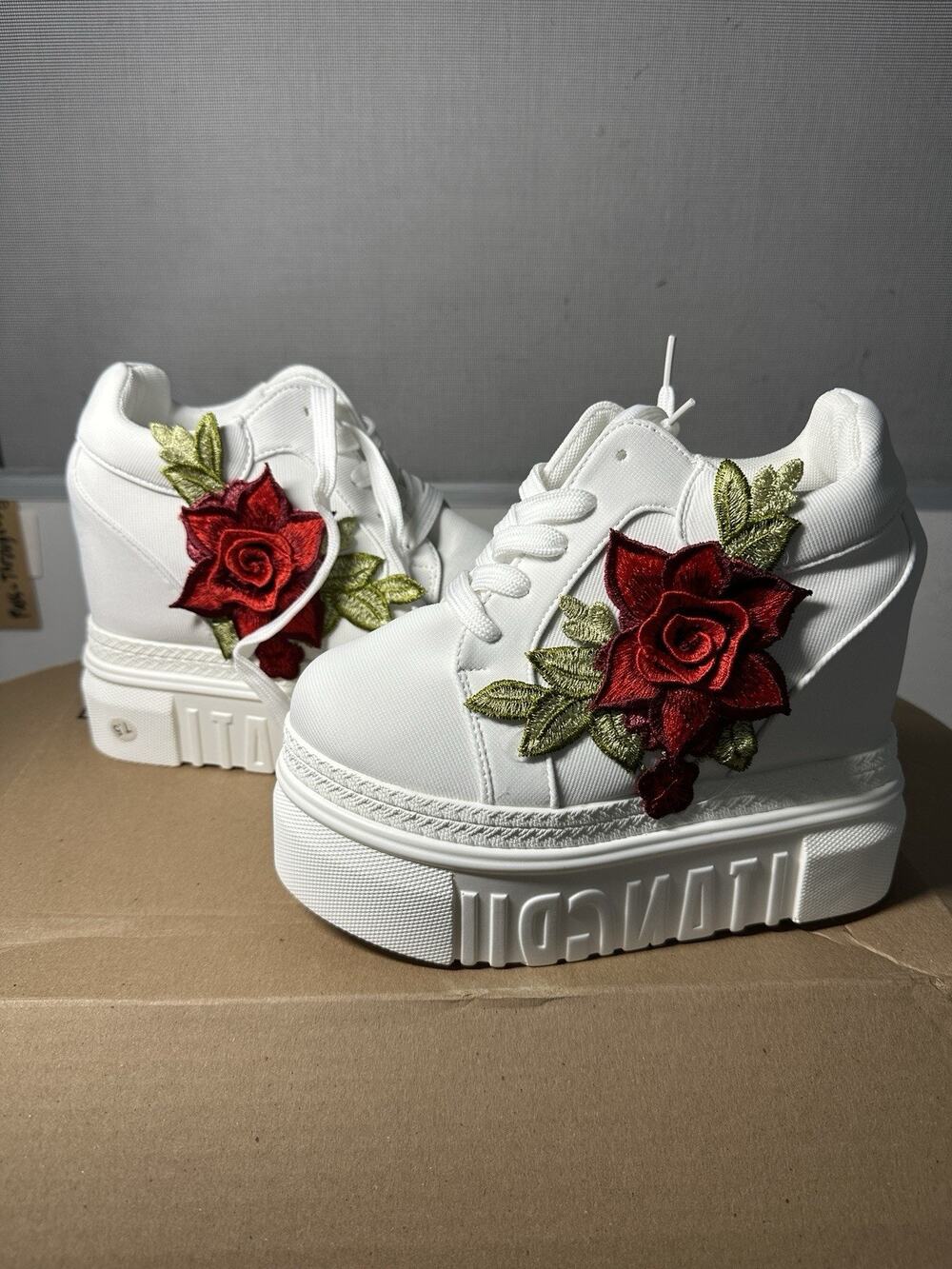 ACE SHOCK Women's Fashion Platform Sneakers Wide Width High Heel Wedge Sz 7.5